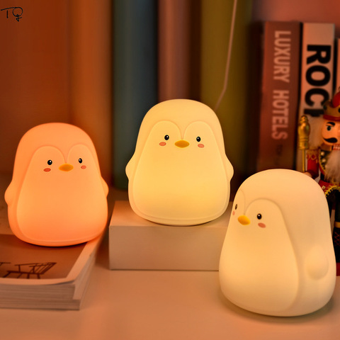 Luz LED de noche con forma de pingüino de silicona, Animal, recargable por USB, interruptor, regalo de cumpleaños, protección ocular, salón de cabecera ► Foto 1/5