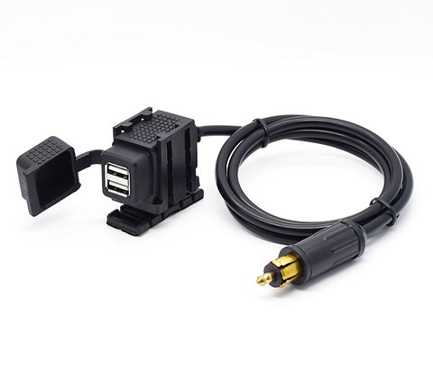 Adaptador de corriente del enchufe del cargador USB Dual de la motocicleta 2.1A con Cable de 180 cm para el teléfono del enchufe de BMW DIN Hella/iPhone /GPS ► Foto 1/6