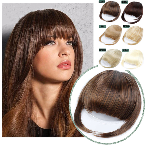 Flequillo sintético para mujer, accesorio de falso pelo con Clip en la extensión del cabello, flecos falsos, flequillo de aire Natural, 24 colores ► Foto 1/6