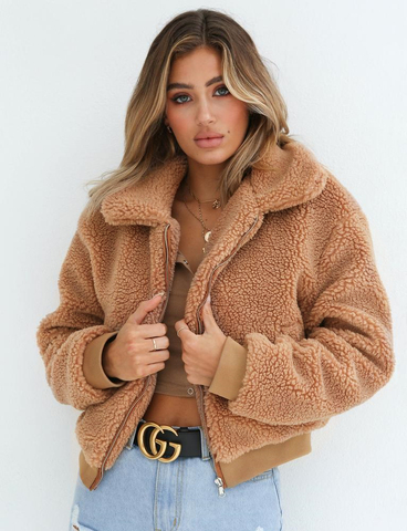 Chaqueta polar con bolsillo para mujer, abrigo grueso y cálido con cremallera, prendas de vestir, abrigo de invierno, chaqueta de piel suave, abrigo de peluche elegante ► Foto 1/1