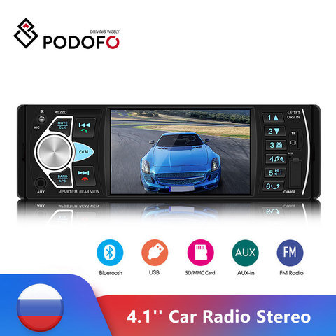 Radio Estéreo para coche Podofo 1din 4,1 pulgadas, con Bluetooth, FM, MP3, reproductor Multimedia, 1 Din, Audio estéreo, USB, FM, Monitor de marcha atrás ► Foto 1/6