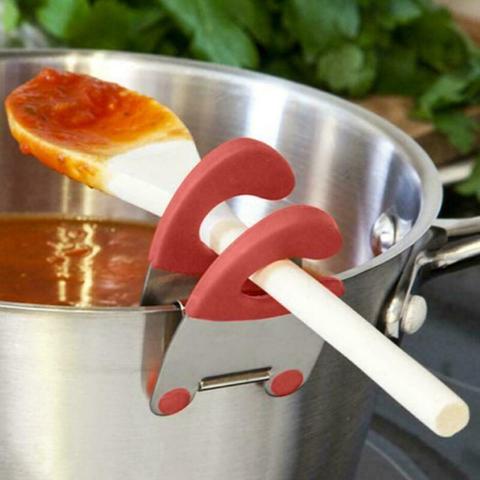 Cocina portátil funcional de acero inoxidable de conveniente olla Clips laterales Anti-hirviendo portátil espátula cuchara dispositivo de soporte para la cocina ► Foto 1/5