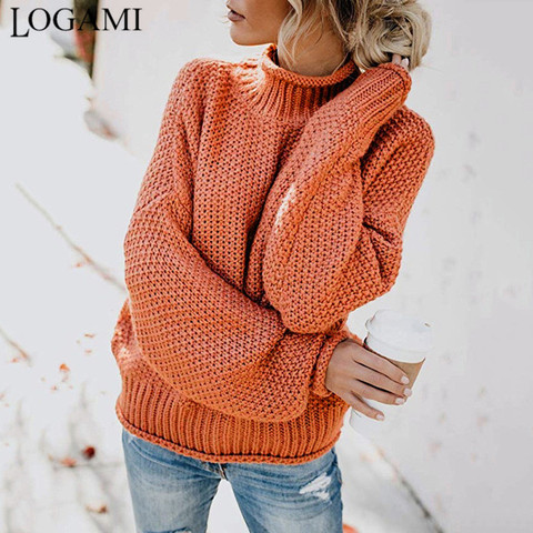 LOGAMI-suéteres y jerseys de manga larga para mujer, Jersey suelto de punto, moda de otoño, nuevo ► Foto 1/6