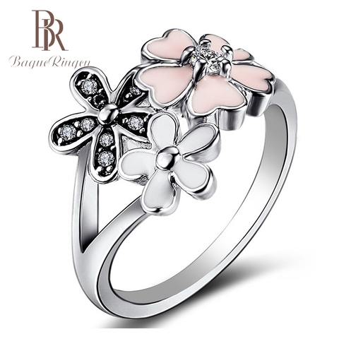 Anillo de Plata de Ley 925 con forma de flor de cerezo, anillo de compromiso con espinela ► Foto 1/6