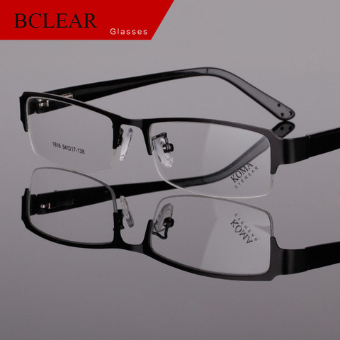 BCLEAR-gafas clásicas de media llanta para hombre, lentes con montura de aleación, de marca de diseñador, montura de gafas de negocios, con bisagra de resorte en las patas de acetato ► Foto 1/6