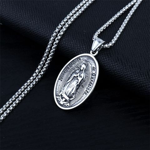 Collar de Metal con colgante de la Virgen María para hombre y mujer, cadena con moneda Medalla Milagrosa de 22 pulgadas, joyería ► Foto 1/6