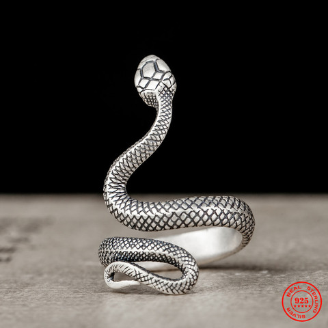 MKENDN-anillo Vintage de serpiente de 100% Plata de Ley 925 para hombres y mujeres, joyería gótica de estilo Hip Hop Punk oscuro ► Foto 1/6