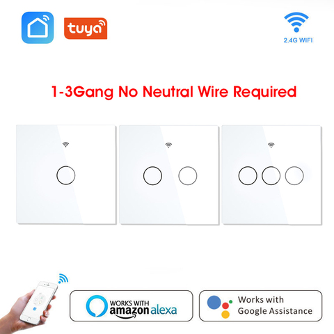 Interruptor inteligente de pared con WiFi para el hogar, pulsador de pared de 220V, No Neutral, con Control inalámbrico Tuya, Compatible con Alexa y Google Home ► Foto 1/6