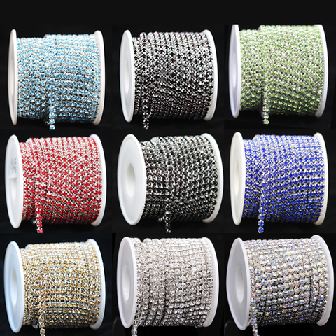 10 yardas, 1 fila, ss6, ss12, ss16, color Diamante de cristal, taza plateada, cadena de cierre para coser para recortar para manualidades, accesorios de ropa ► Foto 1/4