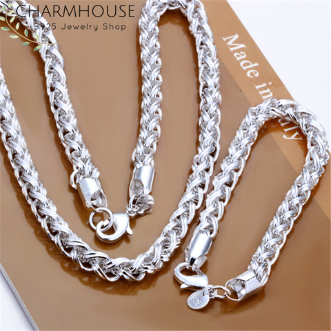 Charmhouse, conjuntos de joyería de plata 925 para hombres, cadena trenzada de 8mm, collar, pulsera, Collier Pulseira, 2 piezas, conjunto de joyería de decoración ► Foto 1/6