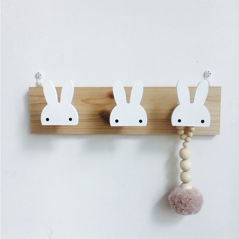 Ganchos de madera decorativos para habitación de niños, ganchos de madera Natural de conejito blanco Swan para decoración de almacenamiento en habitación de bebés y niñas ► Foto 1/6