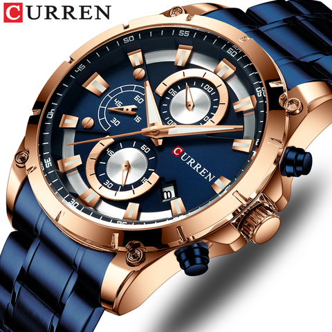 CURREN – relojes con acero inoxidable para hombre, cronógrafo deportivo, de cuarzo, para hombres ► Foto 1/6