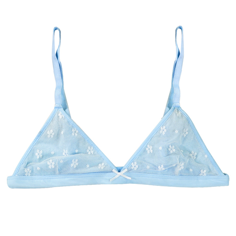 Bralette de encaje Sexy para mujer, ropa interior de malla suave, sujetador sin aros, triángulo sin relleno, lencería azul íntima ► Foto 1/6