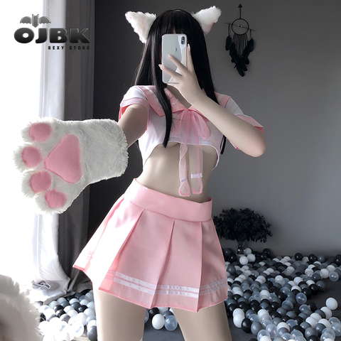 OJBK Rosa Sexy chica de la Escuela de la Marina trajes de marinero DDLG minifalda de traje de las mujeres Lencería Cosplay uniforme de estudiante de moda 0631 ► Foto 1/6