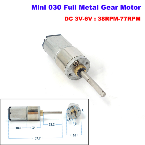 Mini Motor de engranaje 030 de velocidad lenta, caja de cambios de Metal completa, 21MM, Eje largo, Robot, coche, CC 3V-12V, 150RPM ► Foto 1/6