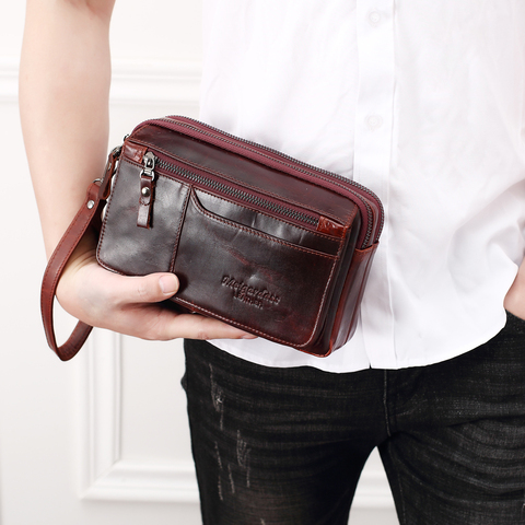Bolso de mano de cuero genuino para hombre, billetera larga para dinero, bolsa del teléfono móvil, monedero de fiesta ► Foto 1/6