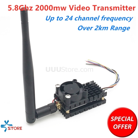 Más de 2Km de alcance, 5,8 Ghz 2 W FPV transmisor inalámbrico TS582000 5,8G 2000 MW 8CH Video de Audio AV remitente ► Foto 1/6