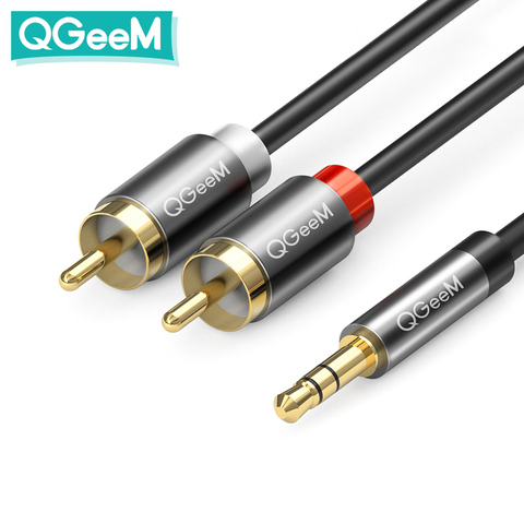 QGeeM RCA Cable 2RCA a 3,5 Cable de Audio RCA 3,5mm Jack RCA AUX Cable para DJ amplificadores Subwoofer Audio mezclador Home Theater DVD ► Foto 1/6