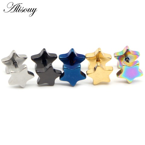 Alisouy-pendientes de acero inoxidable con forma de estrella de cinco puntas, Piercing para la oreja, Unisex, 2 uds. ► Foto 1/6