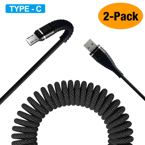 2pcs Cable USB tipo C para coche, Cable USB C retráctil rizado USB A USB-C dispositivos de carga rápida para Samsung Galaxy S10 ► Foto 1/6