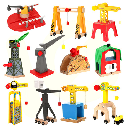 Todo tipo de grúa tierna de madera, accesorios magnéticos para vías de tren, Compatible con todas las marcas, pista de madera, juguetes educativos ► Foto 1/4