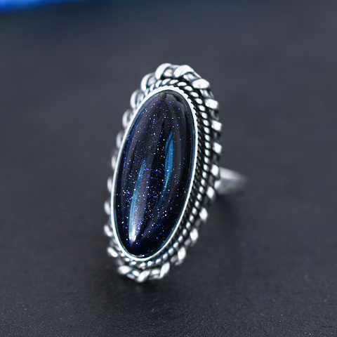 Anillo de Plata de Ley 925 para mujer, joyería Vintage Arena Azul, sortija elegante hueca, regalo para fiesta, boda, regalo de fiesta, 11x25 ► Foto 1/6