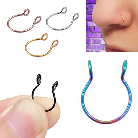 1-5 uds falso anillo de la nariz de aro tabique Piercing labio anillos en forma de U de oro pendientes de acero inoxidable herradura joyería del cuerpo para las mujeres de 20G ► Foto 1/6