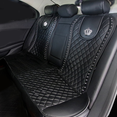 Funda de cuero para asiento de coche, remaches de corona de cristal, cojín de asiento de coche, accesorios interiores, fundas de asientos delanteros y traseros universales, estilismo para coche ► Foto 1/6