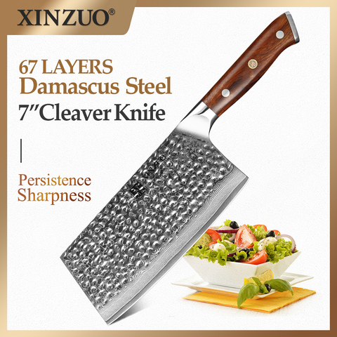 XINZUO-cuchillo de acero inoxidable con mango de madera de hierro VG10 Damasco, cuchillo de cocina para cortar verduras, herramienta de carnicero ► Foto 1/1