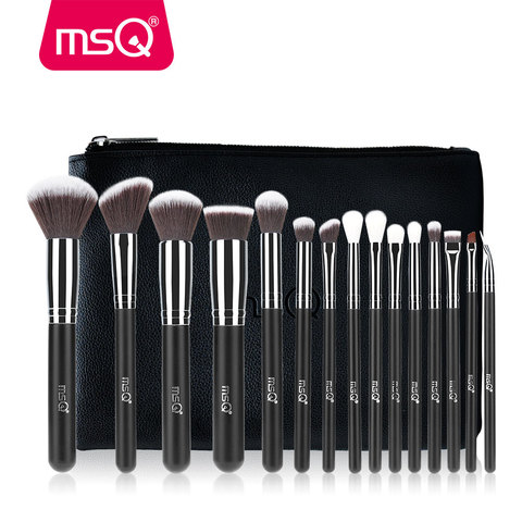 MSQ Pro 15 unids Componen Cepillos Cosméticos Cepillos Del Maquillaje Polvos Sombra de Ojos Suave Pelo Sintético Con Cuero de LA PU caso ► Foto 1/6