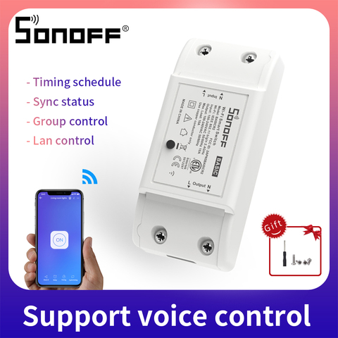 SONOFF-interruptor de luz inteligente TH16/TH10/DUAL/BASIC/RF R3, Control remoto inalámbrico, Wifi, temporizador, 10A, compatible con automatización de Google y Alexa ► Foto 1/6