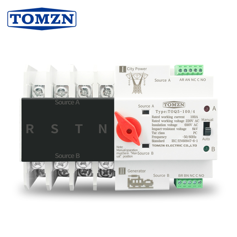 3 fases carril Din ATS interruptor de transferencia automática de doble potencia interruptores eléctricos alimentación ininterrumpida 4P 63A 100A TOMZN ► Foto 1/6