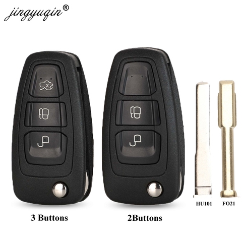 Jingyuqin-carcasa plegable para llave remota de coche, funda de 3 botones para Ford Focus Mondeo Fiesta 2013 Fob con hoja HU101 ► Foto 1/5