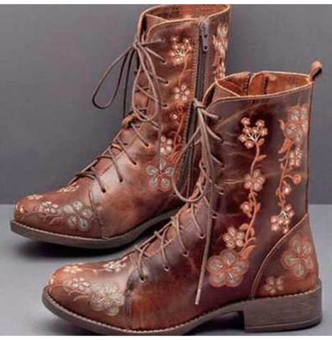 Botines bordados con flores para mujer, botas de piel sintética con cordones, zapatos dama calzado, temporada otoño invierno, talla grande 43, 2022 ► Foto 1/6