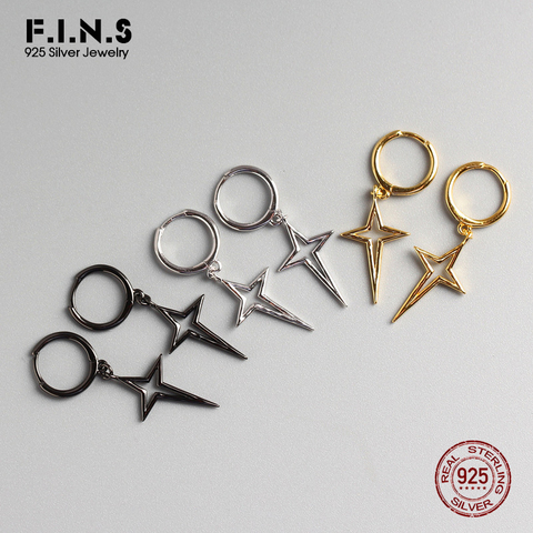 F.i.n. S-pendientes de estrella hueca Punk para hombre y mujer, 100% Plata de Ley 925 geométricos minimalistas, joyería fina ► Foto 1/6