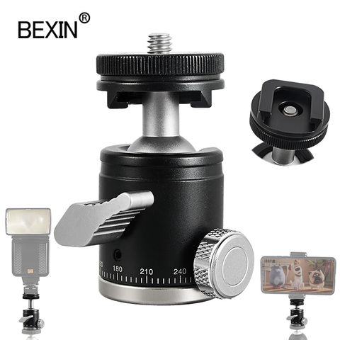 BEXIN-mini cabezal de bola monopié, trípode cabeza de bola, cabezal panorámico 360 con base de zapata caliente, adaptador de montaje para flash de cámara dslr ► Foto 1/6