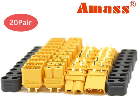 Amass-conector bala XT60H de envoltura XT60, chapado en oro para piezas de control remoto, 20 pares ► Foto 1/6