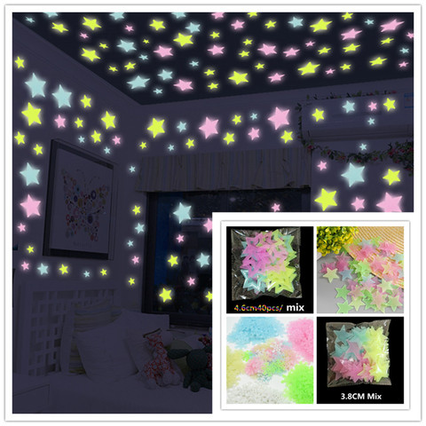 40-100PC3D estrella de la luna la tierra resplandor en el oscuro pegatinas de pared luminosas pared fluorescente pegatinas para niños habitación decoración de techo ► Foto 1/6