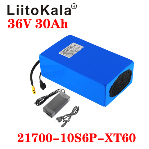 LiitoKala-batería de litio para bicicleta eléctrica, 36V, 30ah, 21700, 10S6P, 36V, 30AH, 1000W, con Motor BMS integrado de 20A ► Foto 1/6