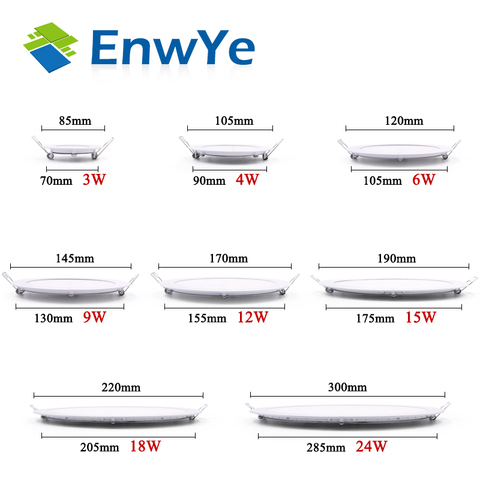 EnwYe-Lámpara LED ultrafina de 3W, 4W, 6W, 9W, 12W, 15W, 18W, 24W, empotrada en el techo, lámpara de panel redondo Delgado ► Foto 1/6