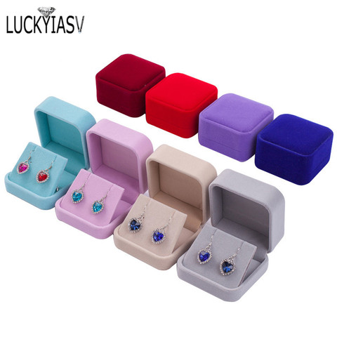 Funda abatible para guardar joyas, cajas de almacenamiento para pendientes, caja de joyería colgante, funda de terciopelo, caja de plástico de exhibición, 7x7x4cm ► Foto 1/6