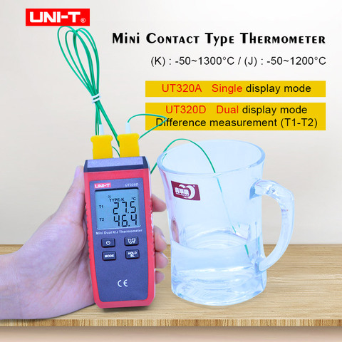 UNI-T UT320A UT320D termómetro termopar Mini contacto tipo simple/doble canal K/J medidor de temperatura de retención de datos máx./MIN/AVG ► Foto 1/6