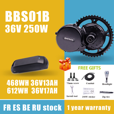 Bafang-Kit de conversión de bicicleta eléctrica, Motor de tracción media 8fun, 36V, 250W, BBS01B, BBS01, con batería de litio de 18650 celdas ► Foto 1/6