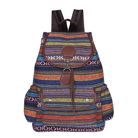 Mochilas de lona de algodón de viaje para mujer, morral bohemio a rayas, envío gratis ► Foto 1/6