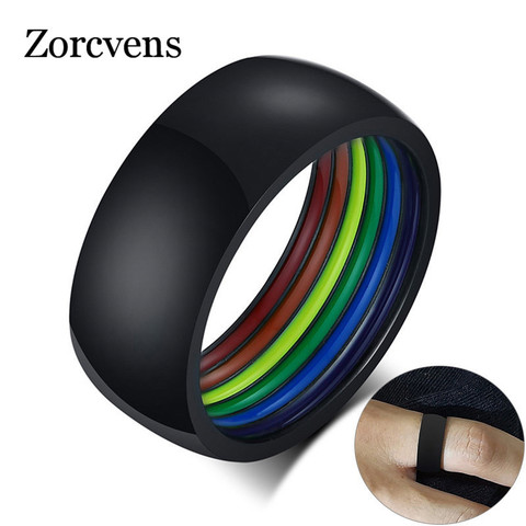 ZORCVENS nueva moda Moda arcoiris joyas de oro negro de plata de acero inoxidable de Color LGBT orgullo anillos para los hombres y las mujeres ► Foto 1/6