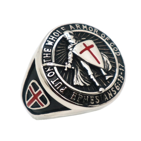 Anillo de acero inoxidable 316L Unisex, Saint Paul Ephesians, armadura completa de dios, anillo protector de caballero cruzado ► Foto 1/6