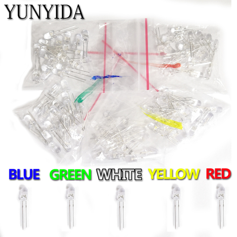 100 Uds = 5 valores x 20 piezas F5 5MM luz LED redonda surtido Kit ledes para manualidades Set blanco amarillo rojo verde azul ► Foto 1/1