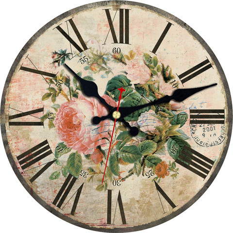 Reloj de pared redondo de flor Vintage rosa, diseño de aro Floral de amor familiar, grandes relojes silenciosos sin tic-tac, decoración para sala de estar del hogar ► Foto 1/6