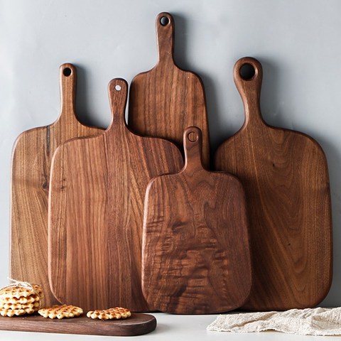 Tablero de corte de cocina de madera, madera de haya, Nogal Negro, pizza, pan, fruta, puede colgar, accesorios de herramientas de cocina antideslizantes ► Foto 1/5