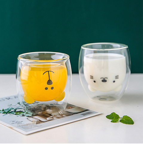 Taza de Oso de Doble pared, Vaso de leche, Vaso de Cristal creativo Kawaii, Vaso de café, Vaso de zumo, Gato, Oso, Taza de Cristal ► Foto 1/6